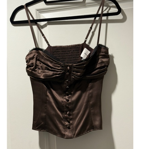 Reformation Ursula Top - 100% Silk- Size 0 (XS) - Dark Brown - Picture 3 of 13